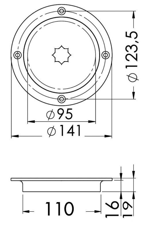 Vandtæt inspektionsluge i AISI 316 – passage 95 mm, udvendig Ø 141 mm