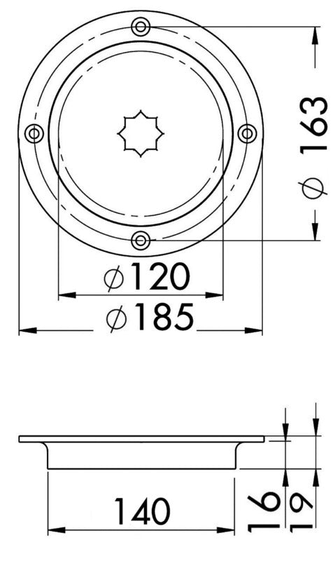 Vandtæt AISI 316-inspektionsluge med hurtigåbning, passage 120 mm
