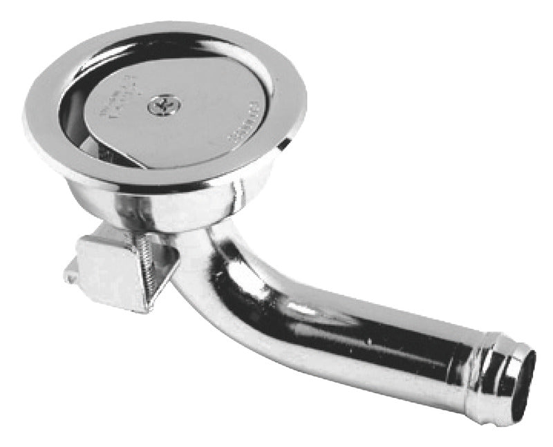 Planforsænket 90° brændstoftankudluftning i rustfrit stål – hoved Ø50 mm, slange Ø16 mm