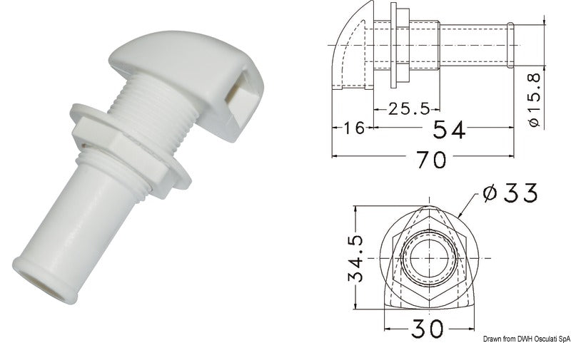 Brændstoftankudluftning i nylon med 16 mm slangetilslutning