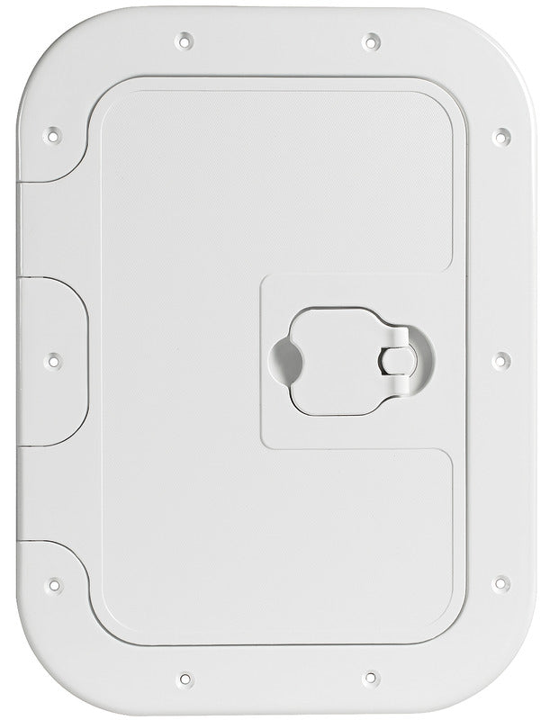 Hvid inspektionsluge med skridsikker, gangbar overflade, 280 x 380 mm