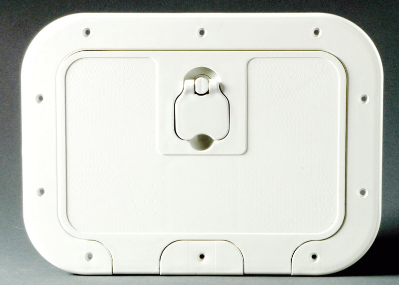 Hvid indbygningsboks med luge, 280 × 180 mm, D-front