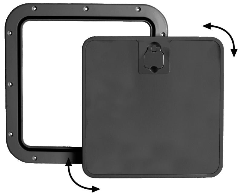 Inspektionsluge med aftageligt frontpanel, sort, 375 × 375 mm