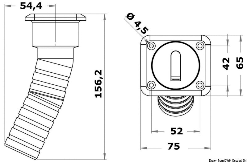 Square dækspåfyldning til vand, lang model, 38 mm