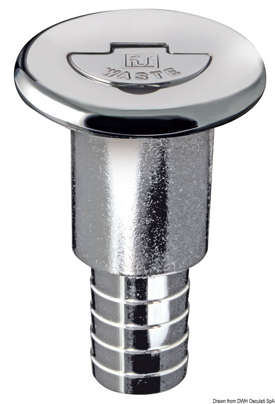 Dæksgennemføring i forkromet messing, lige, WASTE, 38 mm, lang hals