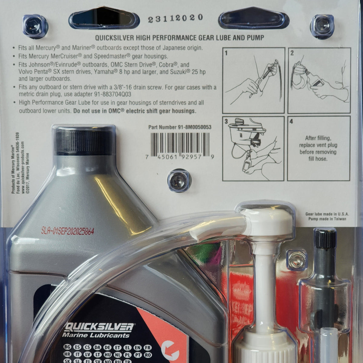 Quicksilver High Performance Gear Lube SAE 90 1 liter med håndpumpe 8M0219576