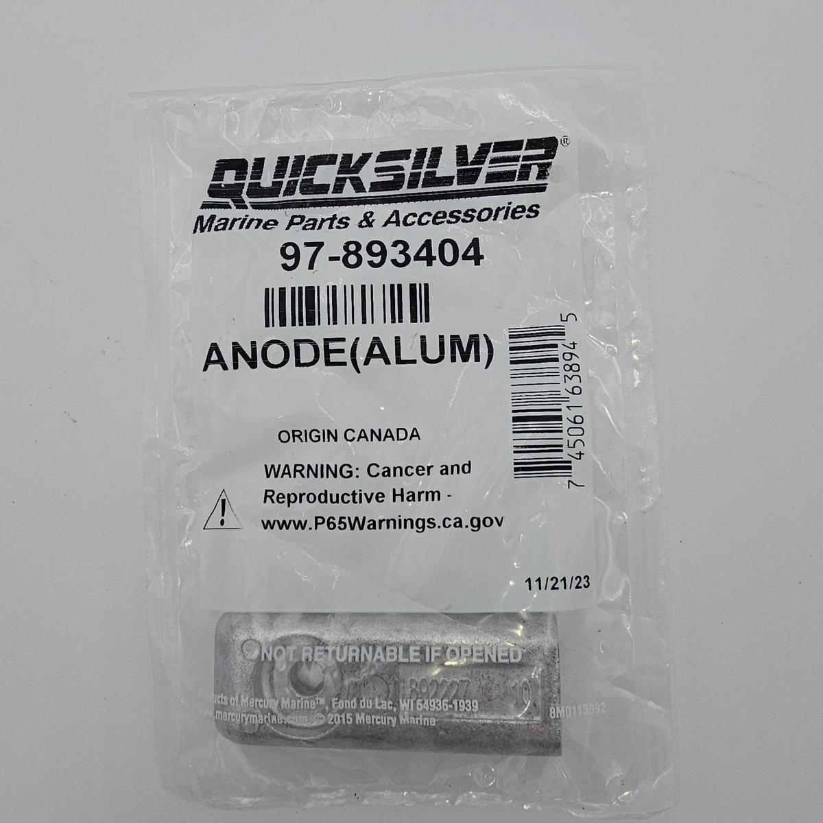 Quicksilver aluminiumsanode 97-893404 til Mercury power trim-plade