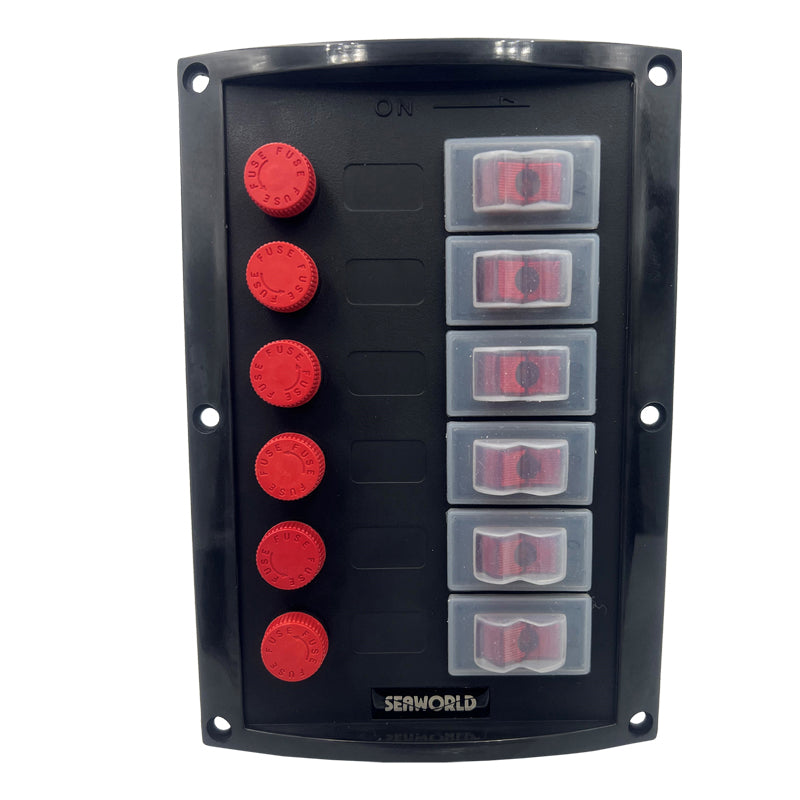 Spritzwassergeschütztes Schalterpanel mit 6 Schaltern mit Beleuchtung