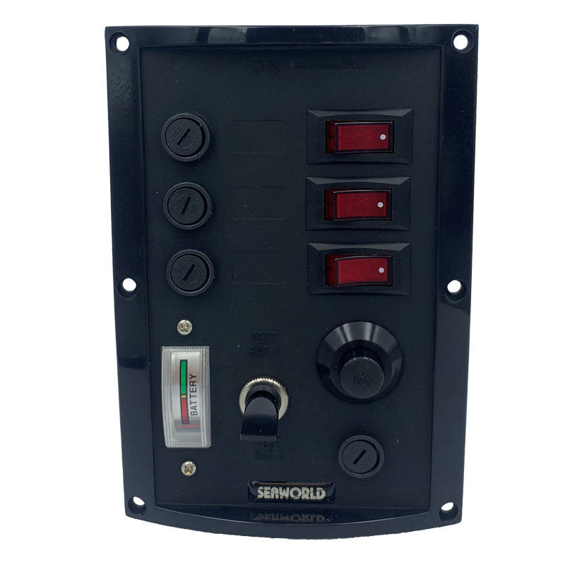 Elektrische Schalttafel mit 3 Steckdosen, Batterietester und Hupe