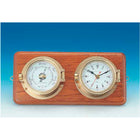 Uhr &amp; Barometer Messing auf Teakholz