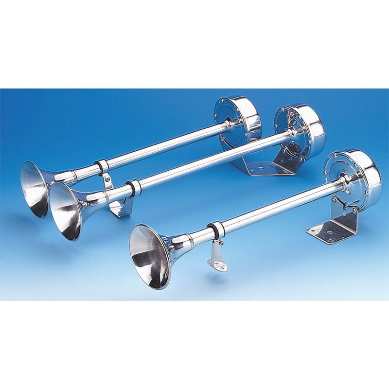 Trompethorn rustfrit dobbelt 12V 10A 115 dB L 455 mm