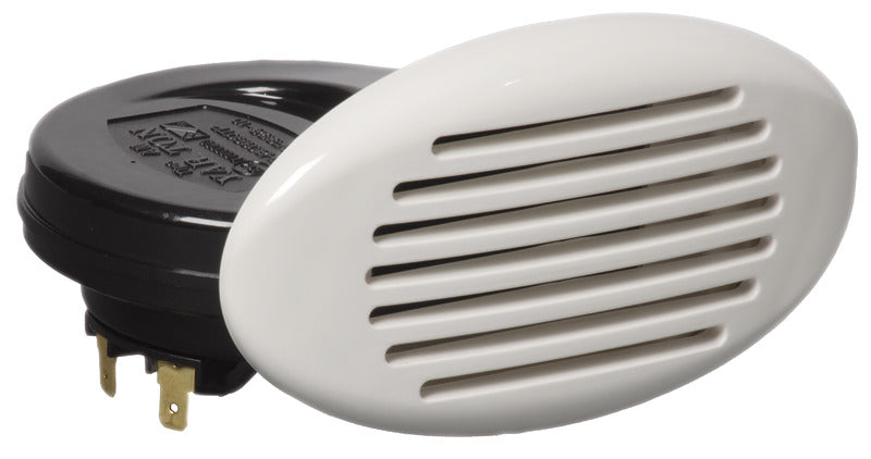 Indbygget membranhorn med spiraldiffusor 12 V, 112 dB, hvid