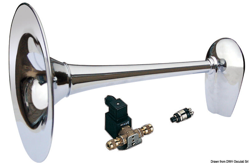 MARCO PW3-BC pneumatisk signalhorn i messing, 24 V, forkromet, til fartøjer på 20-75 m