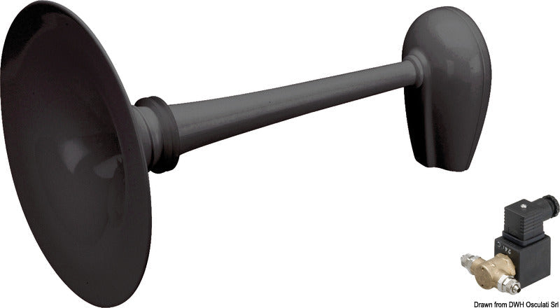 MARCO PW3 tryklufthorn i messing, sortmalet, 24 V, til fartøjer 20–75 m