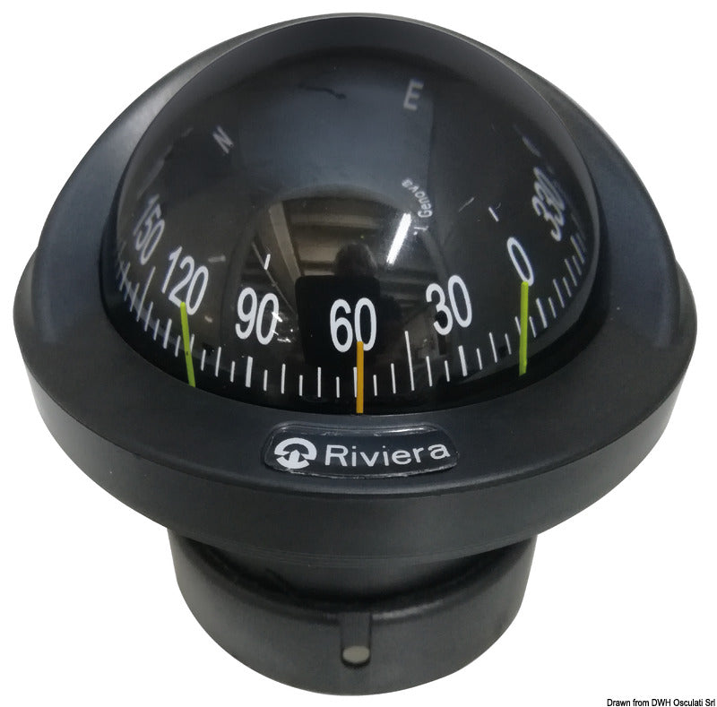 Riviera Artica Slim 2¾″ magnetisk indbygningskompas, sort, frontaflæst, sort kompasrose