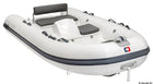 Compact inflatable tender with fiberglass hull and PVC air chambers, category C