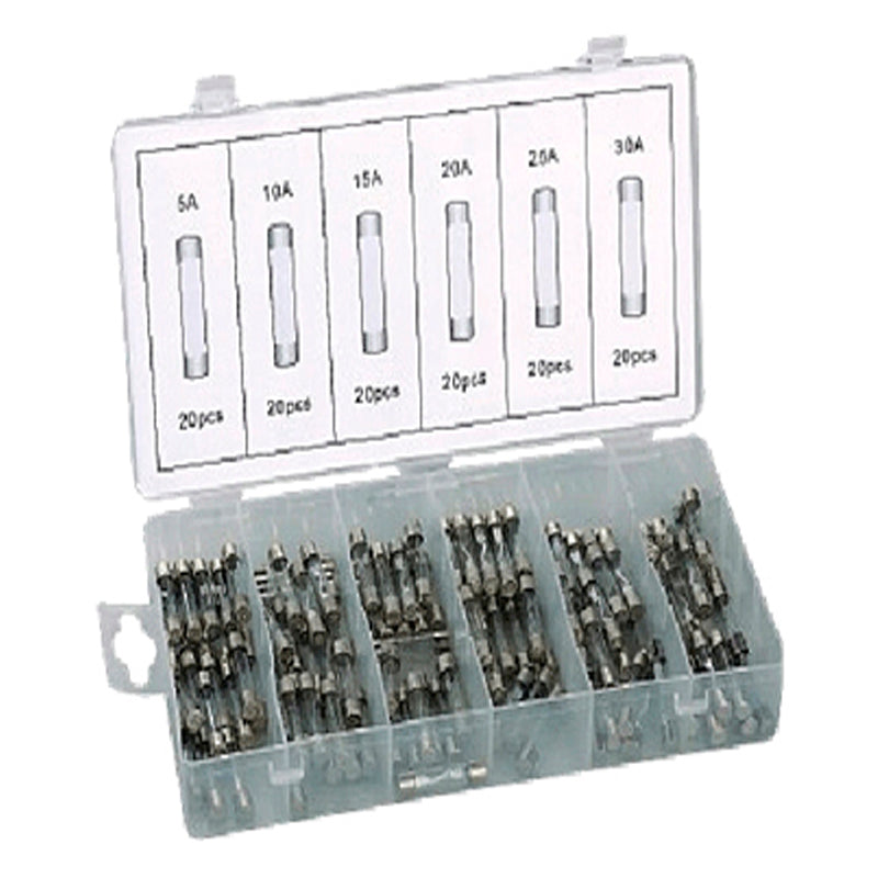Glassicherungen Sortiment 6,2 x 30 mm 120-tlg. sortiert 5A-30A