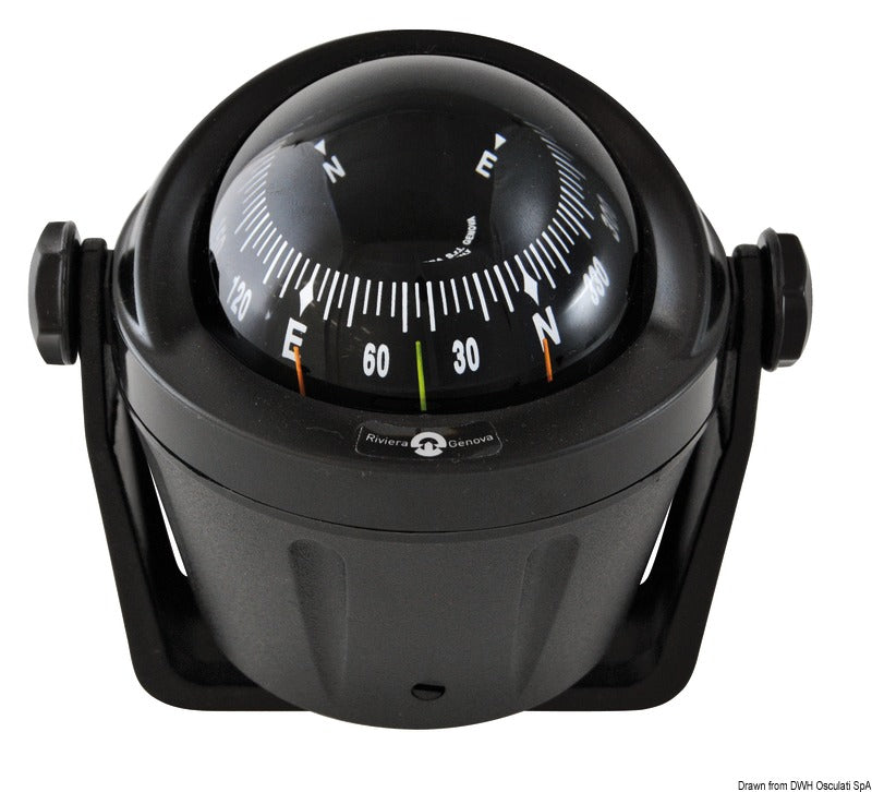 Riviera IDRA kompakt magnetkompas, beslagmontering, sort/sort, 12 V LED