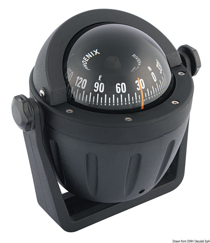 Riviera Zenith 3" marinekompas BH2 – beslag, frontrose, normalversion, sort/sort