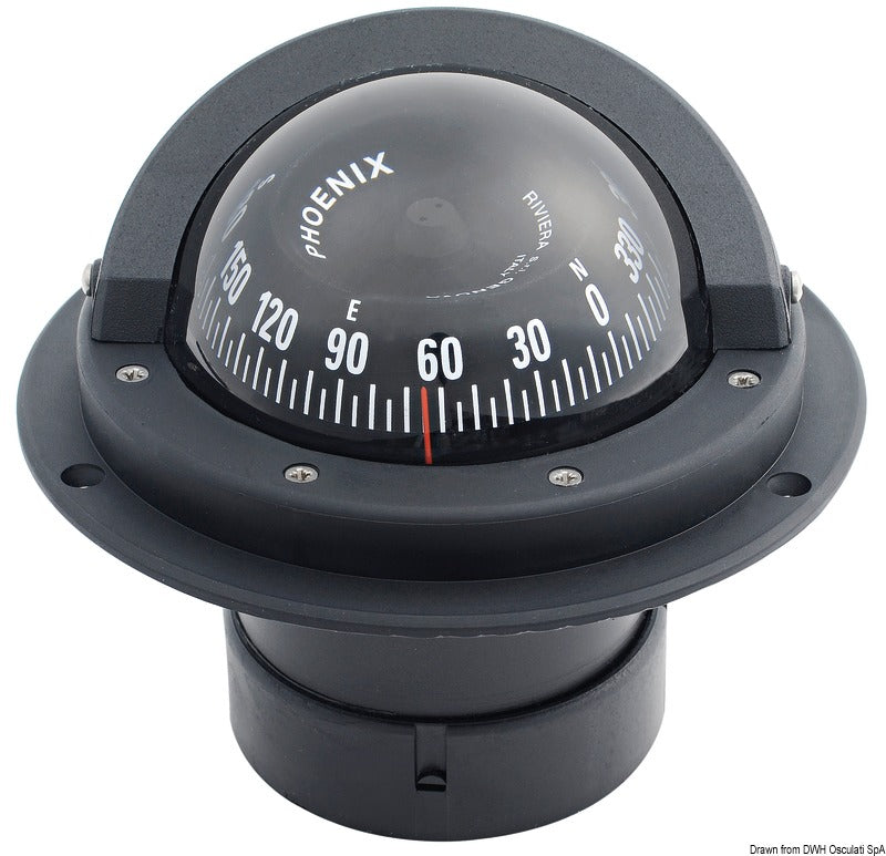 Riviera Zenit 3″ BH1/AV magnetkompas, vandret planforsænket indbygning, frontaflæsning, sort