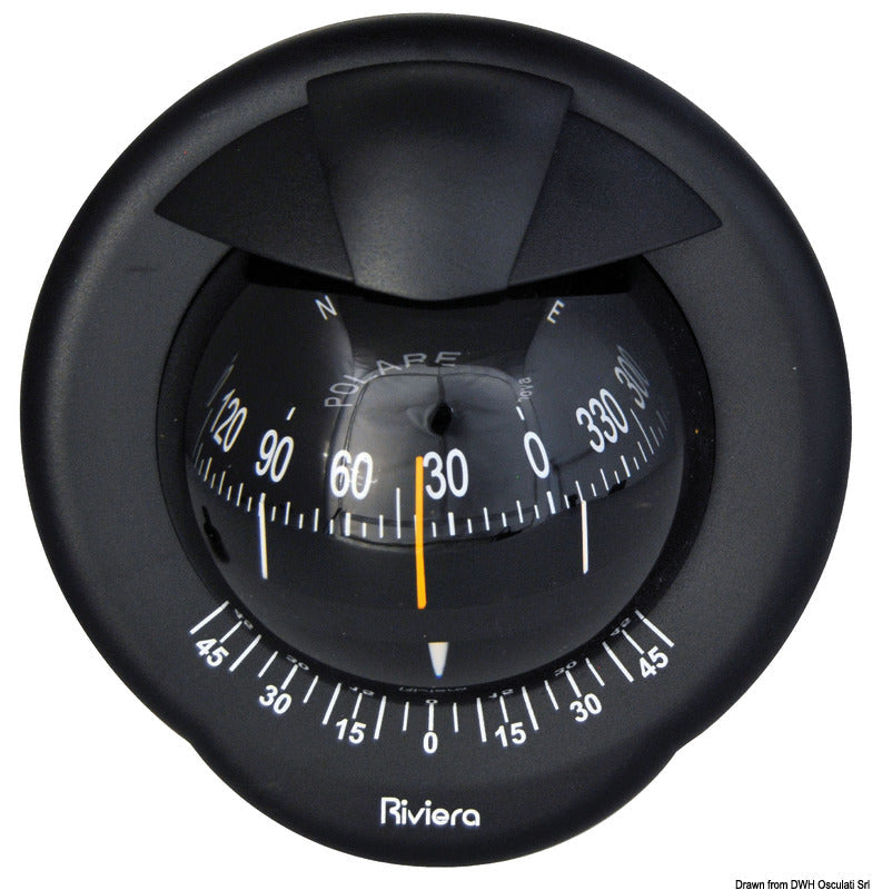 Riviera Polare BP1 3″ skotmonteret magnetkompas, sort hus/sort kompasrose