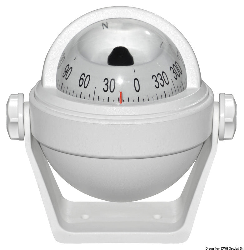 Riviera Stella 2½″ magnetkompas BS2 – med beslag, hvid/hvid