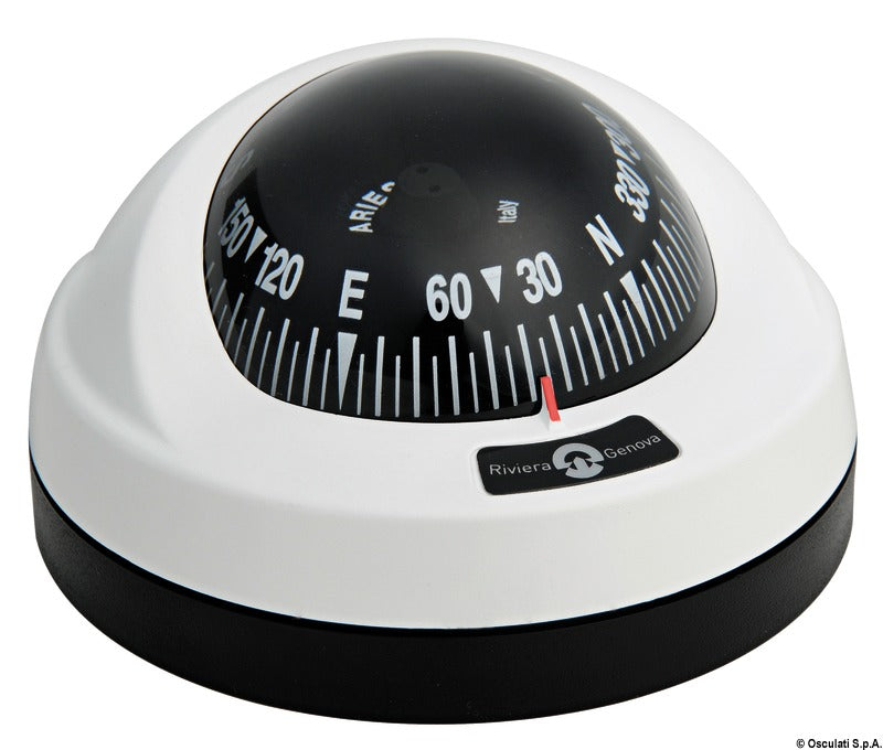 Riviera Aries 2½" marinekompas med bajonetbase – sort kompasrose, hvidt/sort hus
