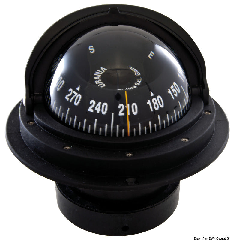 Riviera Urania 4" indbygningskompas med teleskopisk beskyttelseskappe – frontrose, sort/sort