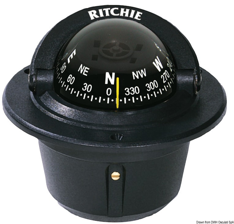 Ritchie Explorer magnetkompas 70 mm, indbygning, sort/sort