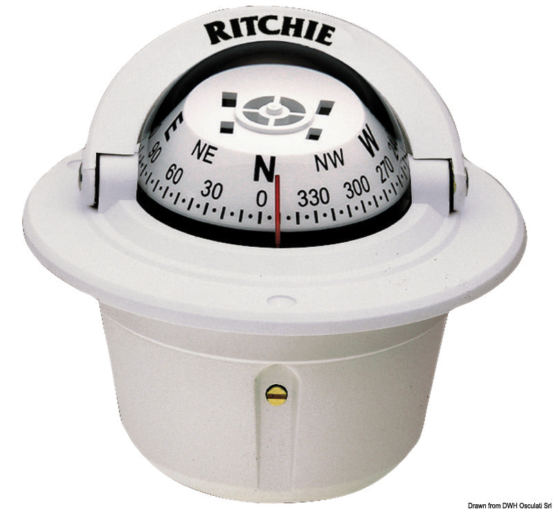 Ritchie Explorer marinekompas 70 mm, indbygning, hvid/hvid