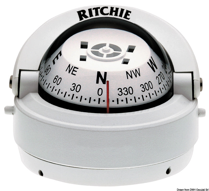 Ritchie Explorer overflademonteret marinekompas 70 mm, hvid/hvid