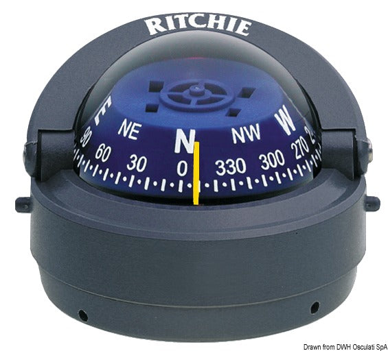 Ritchie Explorer marinekompas, 70 mm, overflademonteret, grå/blå