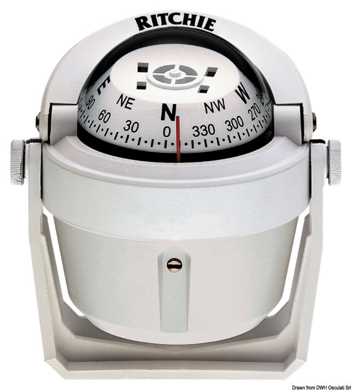 Ritchie Explorer marinekompas 70 mm, beslagmontering, hvid/hvid