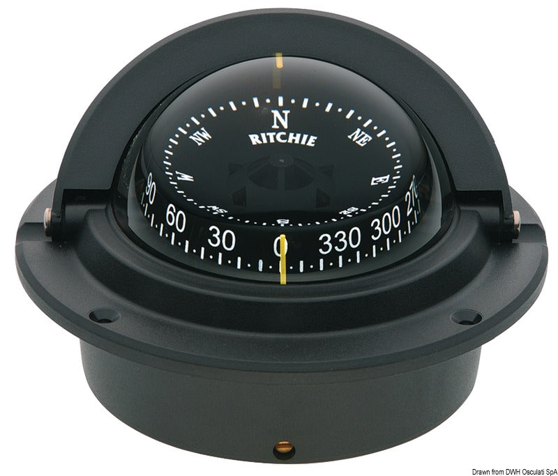 Ritchie Voyager 3″ magnetkompas, indbygning, sort/sort
