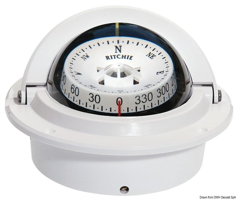 Ritchie Voyager 3″ indbygningskompas, hvid/hvid