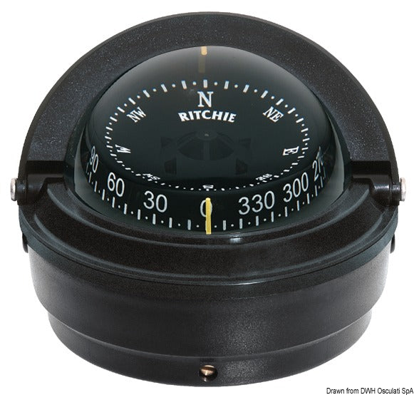 Ritchie Voyager 3″ overflademonteret marinekompas, sort/sort