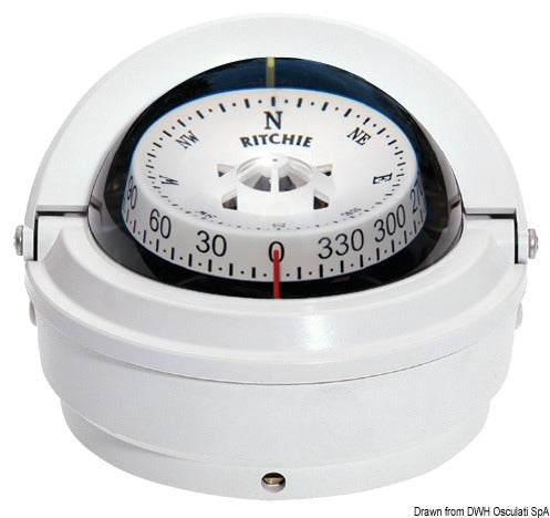 Ritchie Voyager marinekompas 3″, overflademontering, hvid/hvid