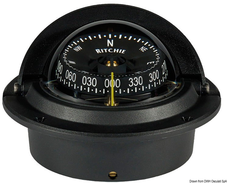 Ritchie Voyager Wheelmark 3″ magnetkompas, indbygning, sort/sort
