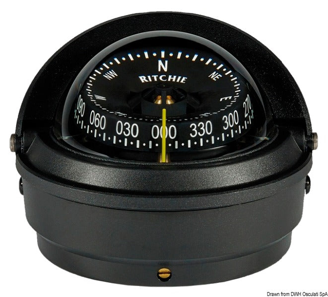 Ritchie Wheelmark 3″ magnetkompas, overflademonteret, sort/sort