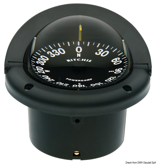 Ritchie Helmsman kompas med 94 mm kompasrose, indbygning, sort, 24 V
