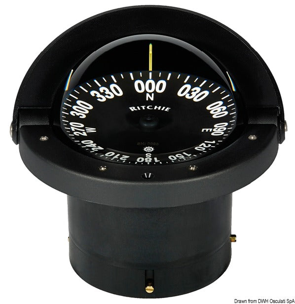 Ritchie Navigator 4½″ magnetkompas, planforsænket, sort/sort, Wheelmark