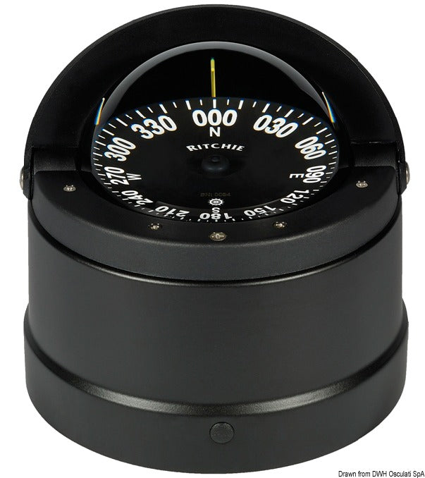Ritchie Navigator Wheelmark 4½″ magnetkompas, piedestalmontering, sort/sort