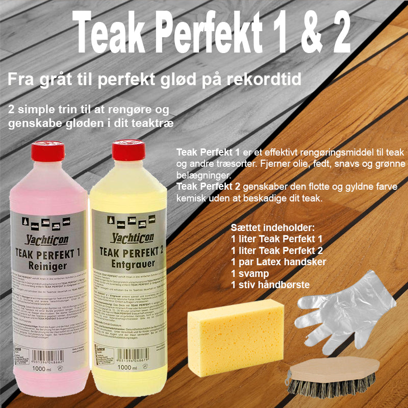 Yachticon Teak Perfekt Sæt (Teak 1, Teak 2, børste, svamp & 1 par handsker)