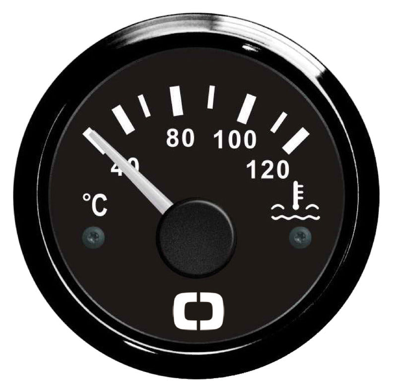 Kølevandstemperaturmåler 12/24 V, 40–120 °C, sort skive og sort frontring