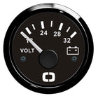 Marinevoltmeter 18–32 V til 24 V system – sort urskive/sort frontring