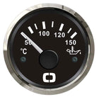Olietemperaturmåler 50–150 °C, 12/24 V – sort skive/blank ramme