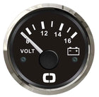 Analogt voltmeter 8–16 V til 12 V-system – sort skive med blank/poleret frontring