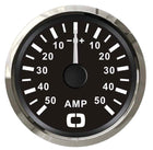 Amperemeter med shunt ±50 A, 12/24 V – sort skive/poleret frontring