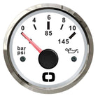 Olietryksmåler 0–10 bar, hvid skive/blank frontring, 12/24 V, Ø 57 mm