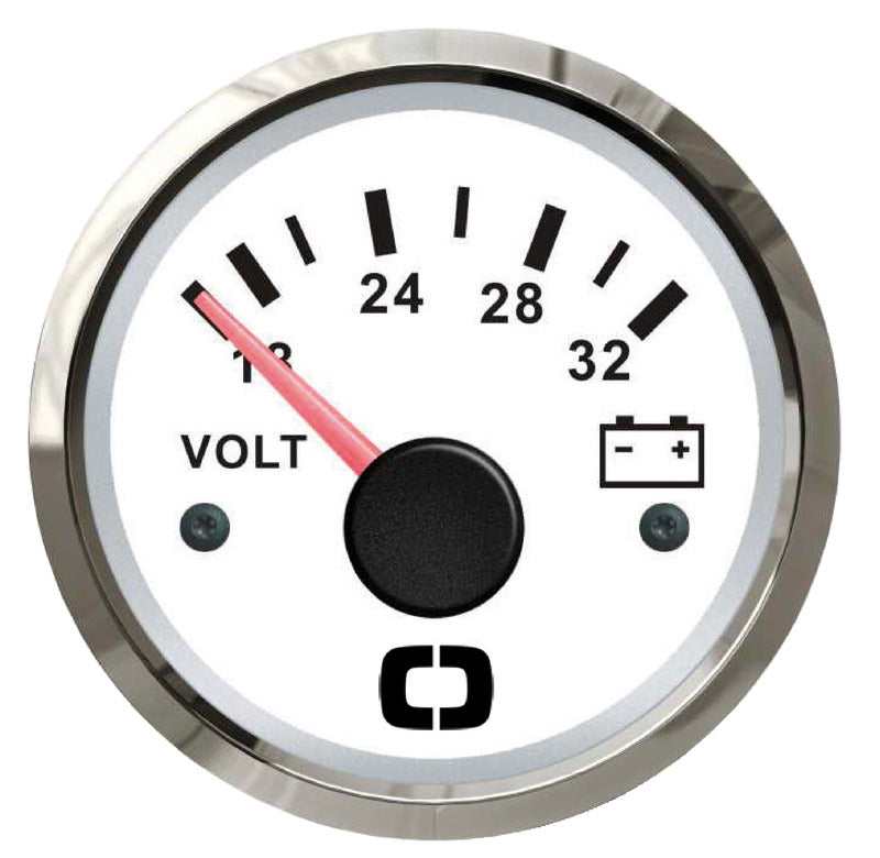 Voltmeter 24 V hvid med blank krans til båd og autocamper